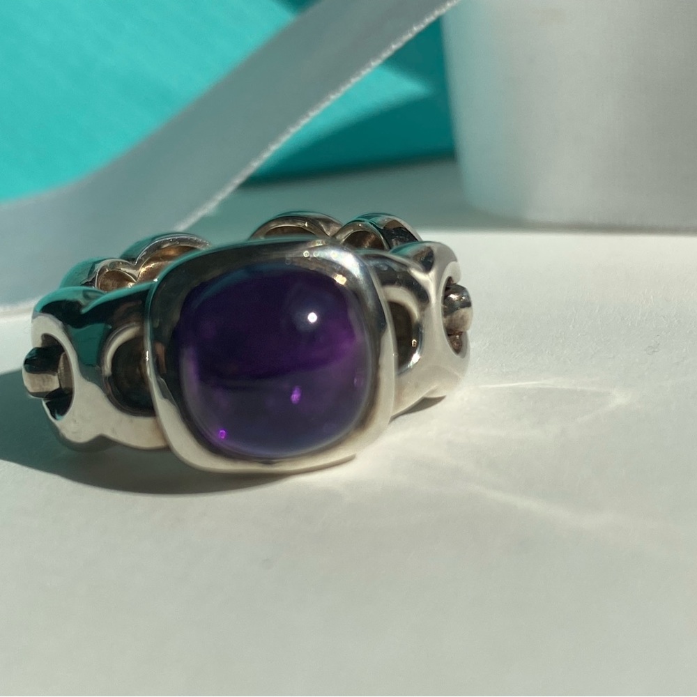 Angela Cummings Sterling Silver Amethyst Flex Link Ring Sz9 Rare Designer Piece